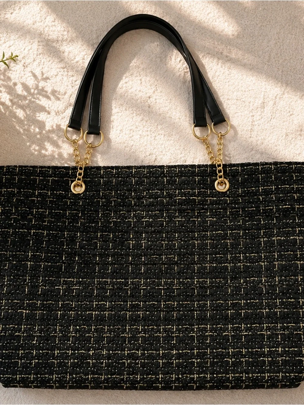 🖤 Black & Gold Tweed Tote Bag